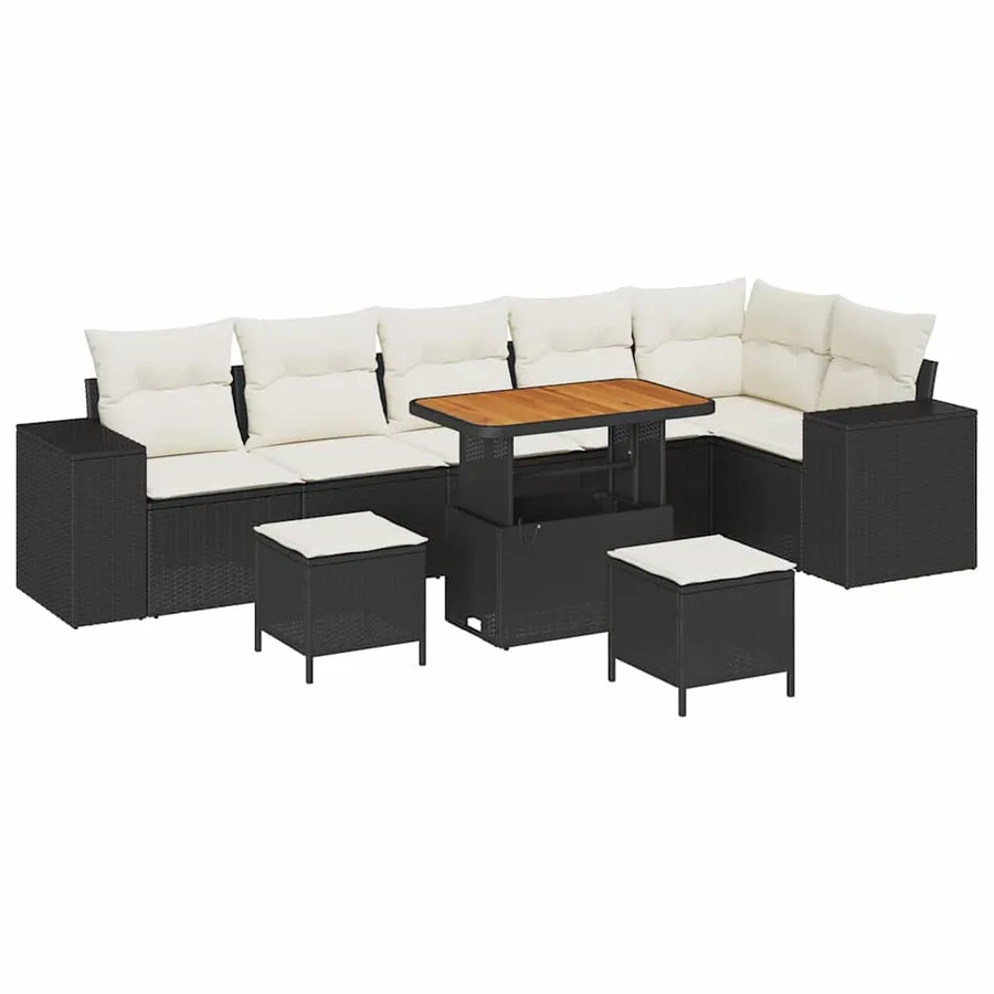Ensemble de canapé de jardin avec coussin 9 pcs Noir polyrotin - 2