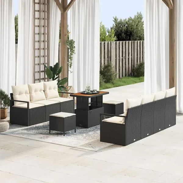 Ensemble de canapé de jardin avec coussin 10 pcs Noir polyrotin