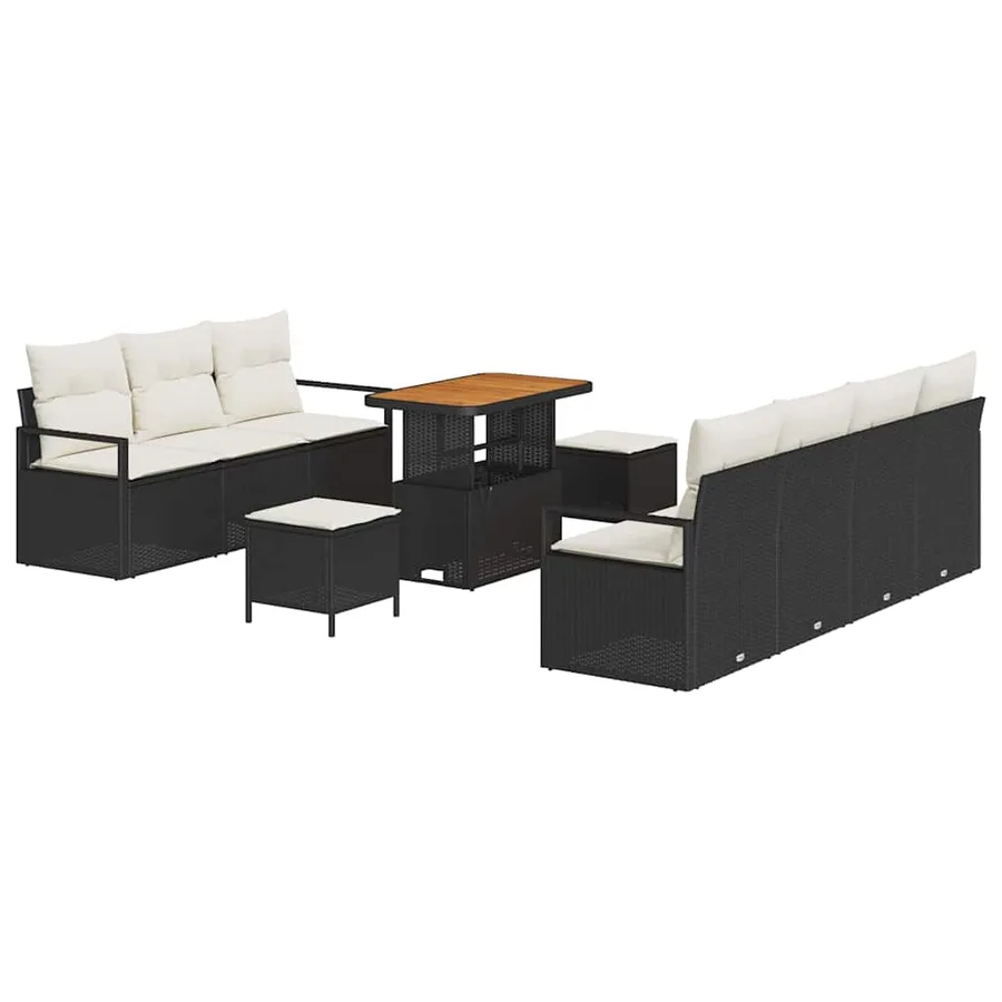 Ensemble de canapé de jardin avec coussin 10 pcs Noir polyrotin - 2