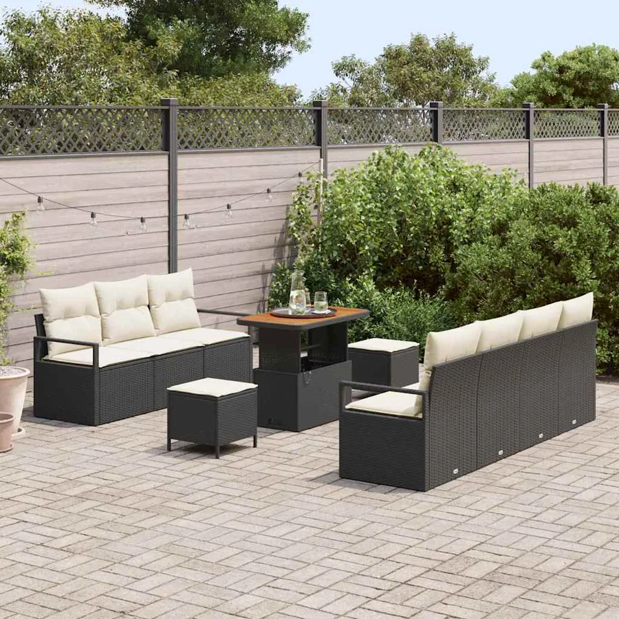 Ensemble de canapé de jardin avec coussin 10 pcs Noir polyrotin - 3