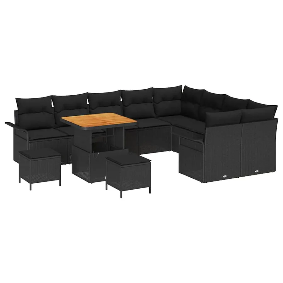 Ensemble de canapé de jardin avec coussin 12 pcs Noir polyrotin - 2
