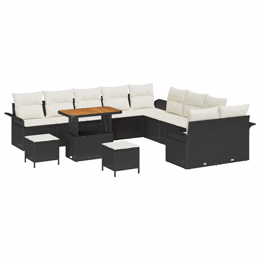 Ensemble de canapé de jardin avec coussin 13 pcs Noir polyrotin - 2