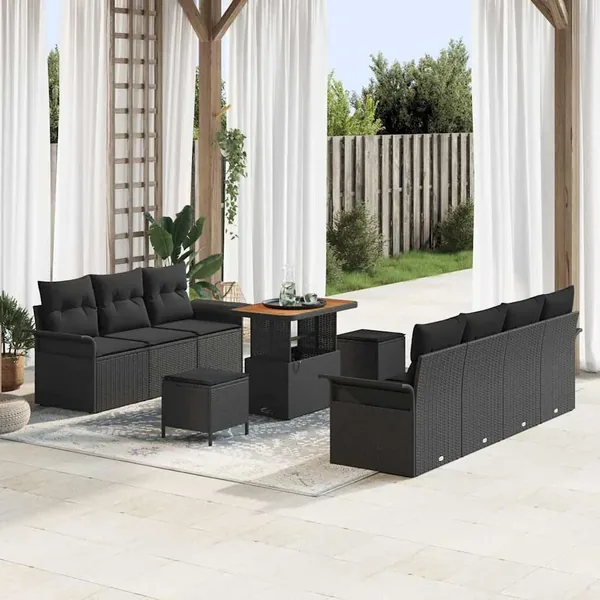 Ensemble de canapé de jardin avec coussin 10 pcs Noir polyrotin