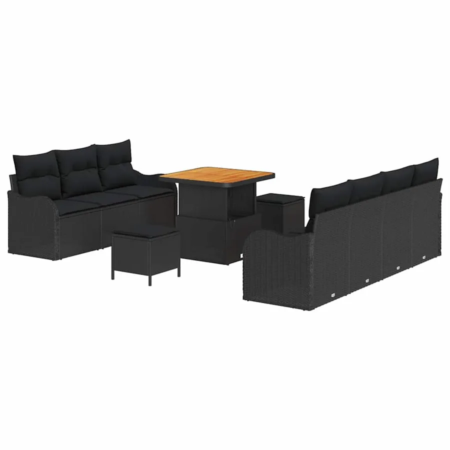 Ensemble de canapé de jardin avec coussin 10 pcs Noir polyrotin - 2