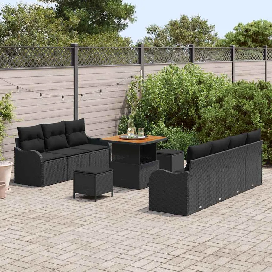 Ensemble de canapé de jardin avec coussin 10 pcs Noir polyrotin - 3