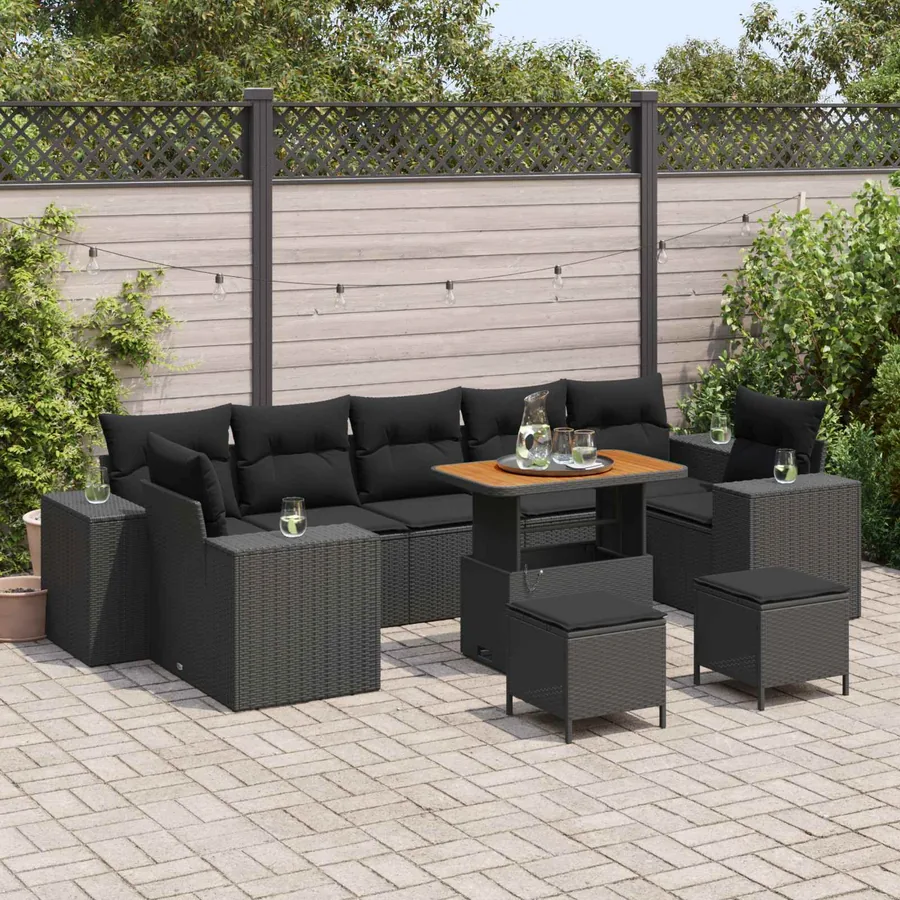 Ensemble de canapé de jardin 10 pcs Noir polyrotin