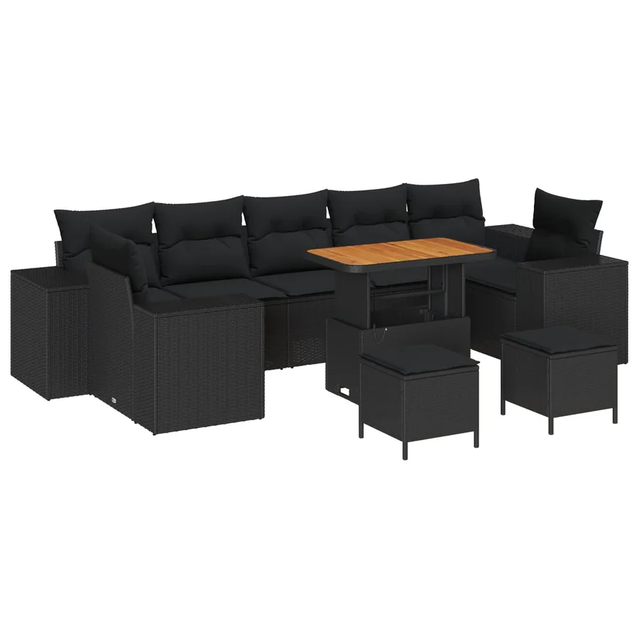 Ensemble de canapé de jardin 10 pcs Noir polyrotin - 2