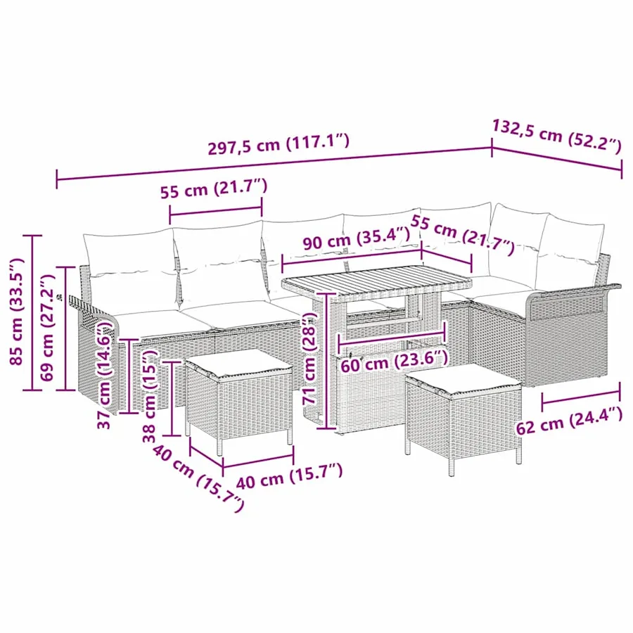 Ensemble de canapé de jardin avec coussin 9 pcs Noir polyrotin - 14