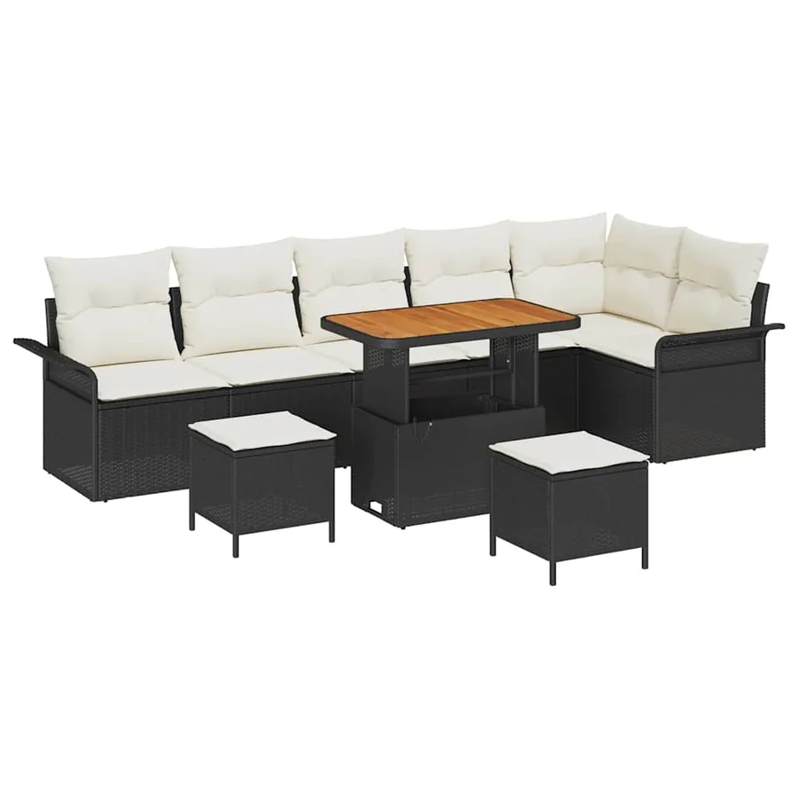 Ensemble de canapé de jardin avec coussin 9 pcs Noir polyrotin - 2