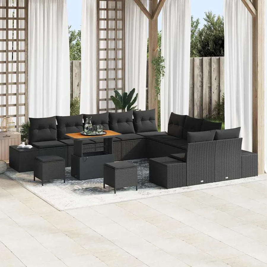 Ensemble de canapé de jardin avec coussin 13 pcs Noir polyrotin