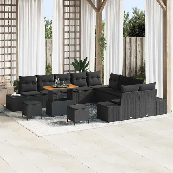 Ensemble de canapé de jardin avec coussin 13 pcs Noir polyrotin