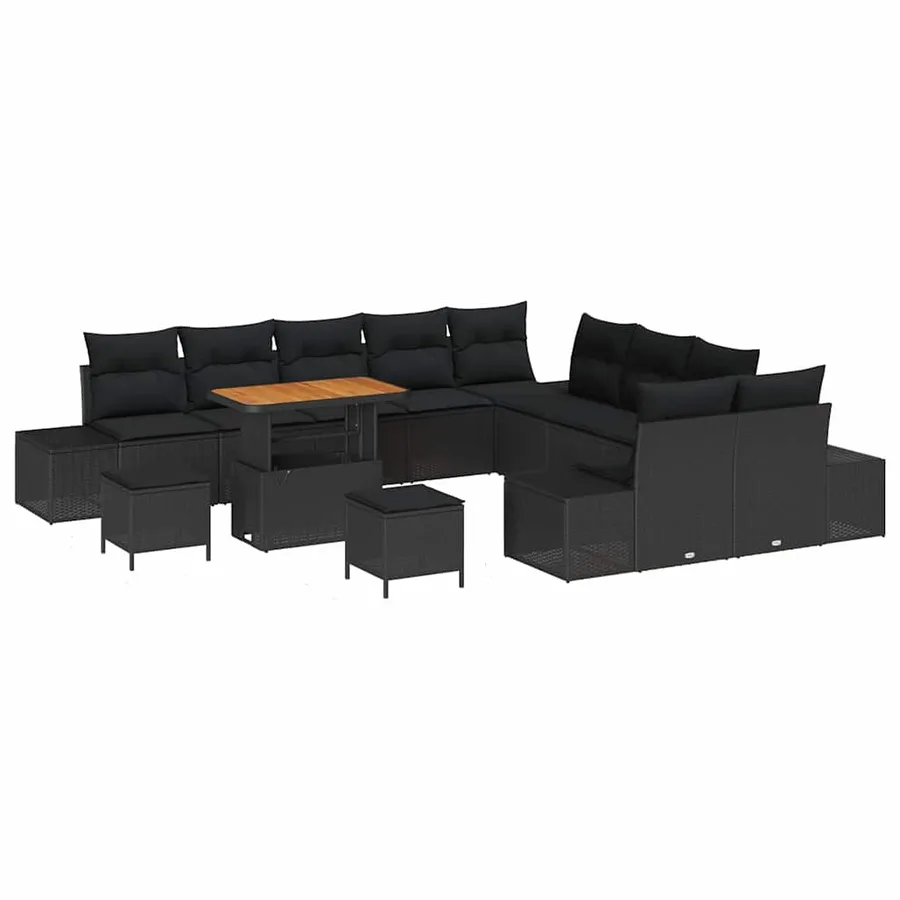 Ensemble de canapé de jardin avec coussin 13 pcs Noir polyrotin - 2