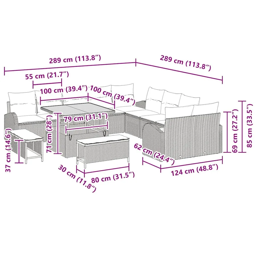 Ensemble de canapé de jardin 13 pcs Beige polyrotin - 12