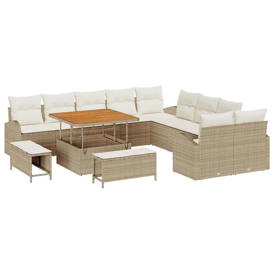 Ensemble de canapé de jardin 13 pcs Beige polyrotin - 2