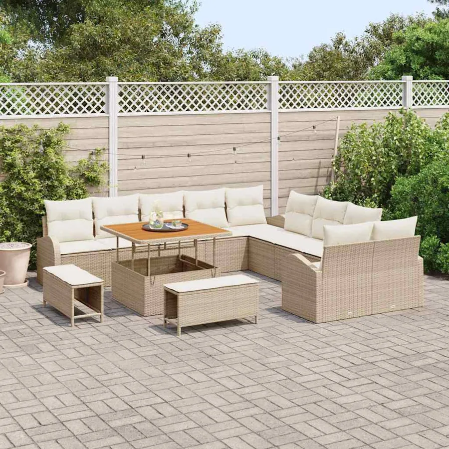 Ensemble de canapé de jardin 13 pcs Beige polyrotin - 3