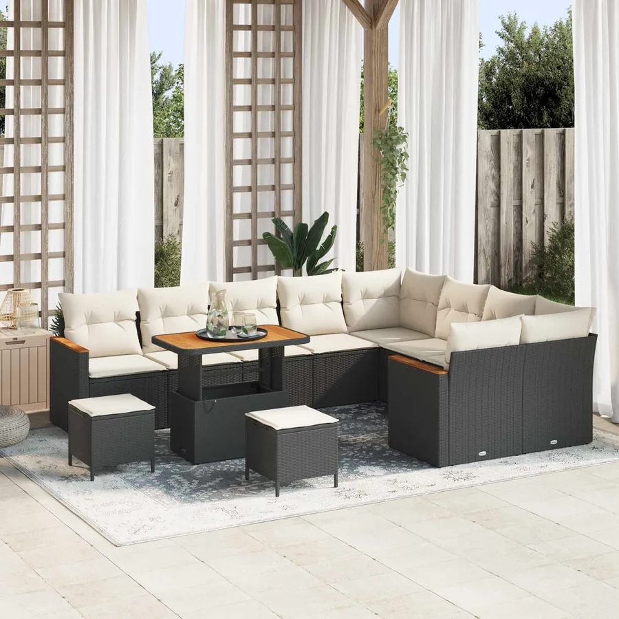 Ensemble de canapé de jardin 12 pcs Noir polyrotin