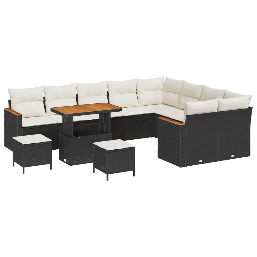 Ensemble de canapé de jardin 12 pcs Noir polyrotin - 2