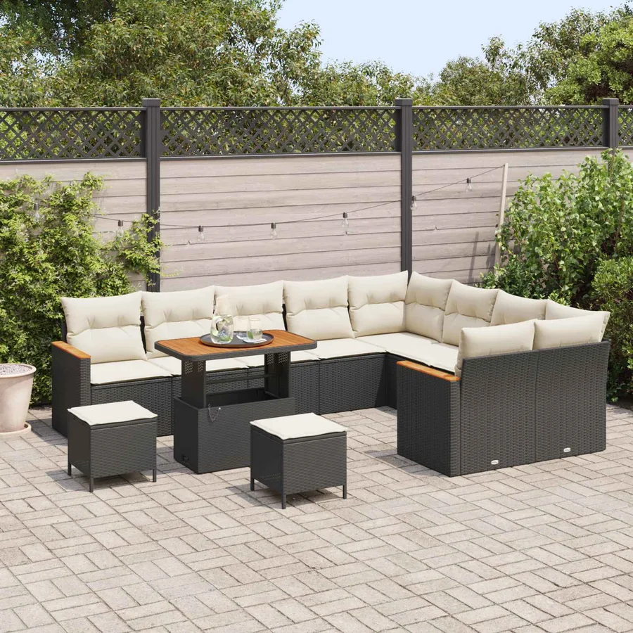 Ensemble de canapé de jardin 12 pcs Noir polyrotin - 3