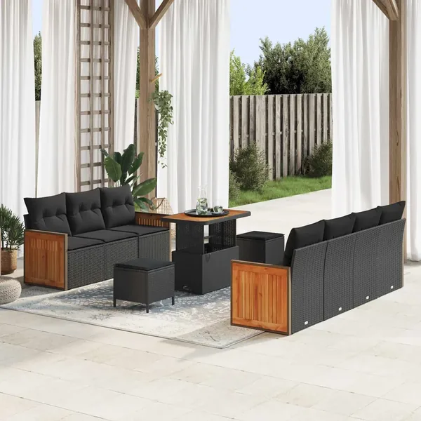 Ensemble de canapé de jardin avec coussin 10 pcs Noir