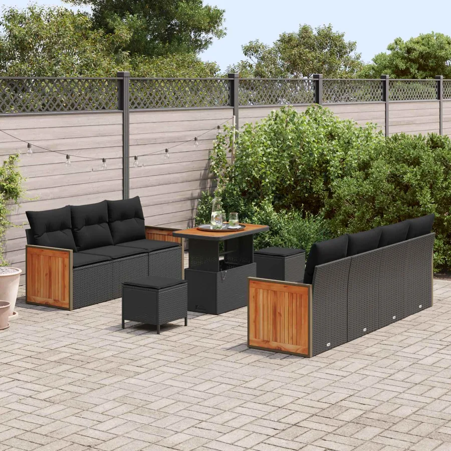 Ensemble de canapé de jardin avec coussin 10 pcs Noir - 3