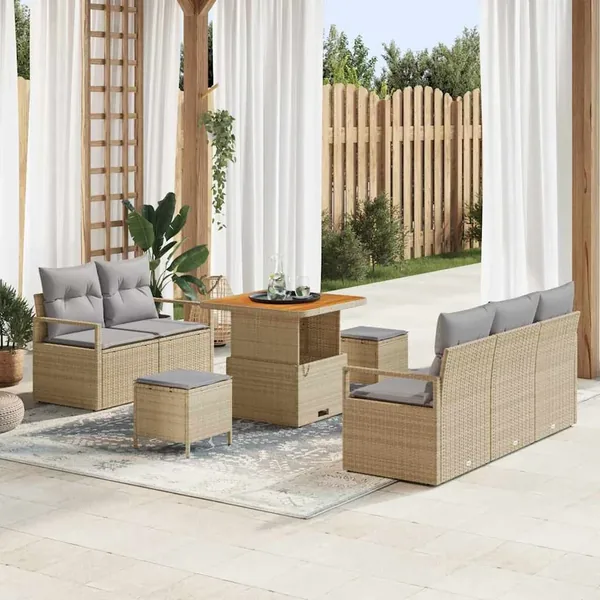 Ensemble de canapé de jardin avec coussin 8 pcs Beige polyrotin