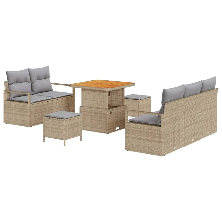 Ensemble de canapé de jardin avec coussin 8 pcs Beige polyrotin - 2