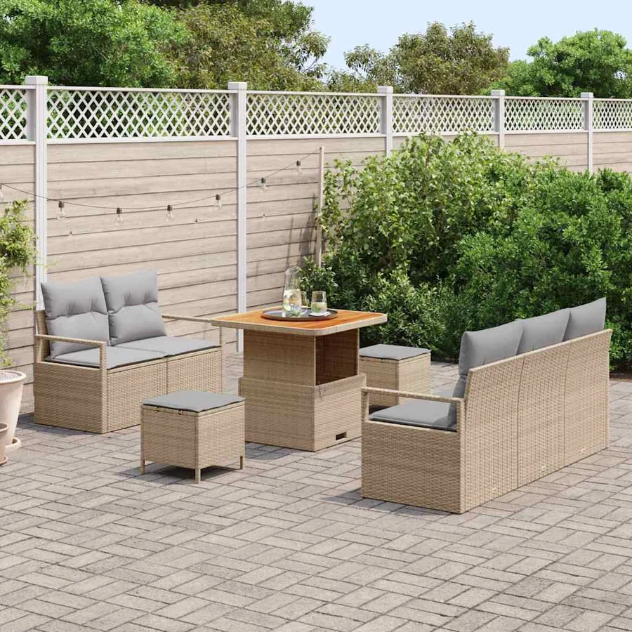 Ensemble de canapé de jardin avec coussin 8 pcs Beige polyrotin - 3