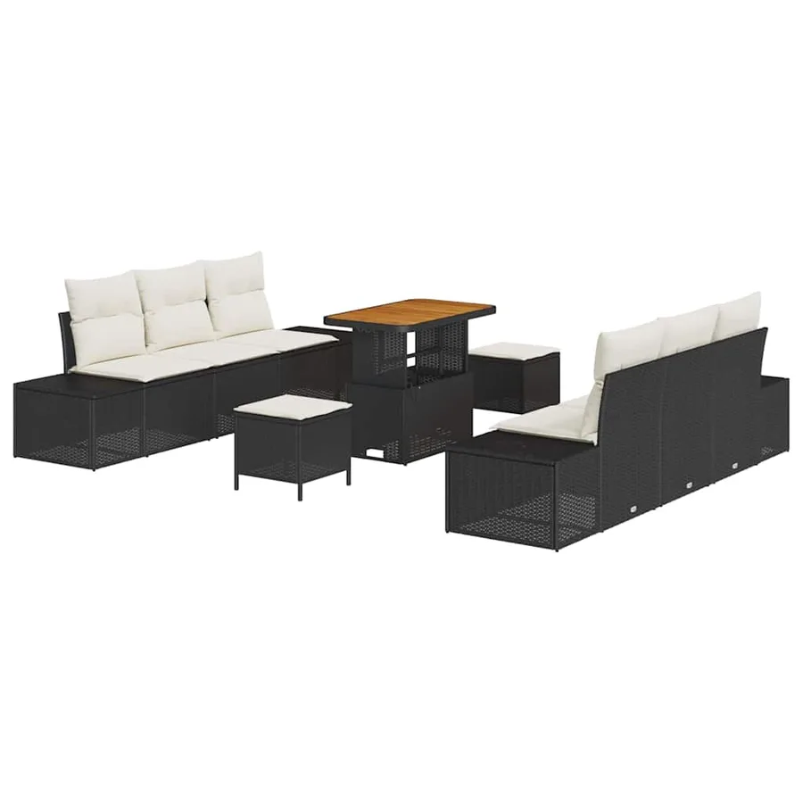 Ensemble de canapé de jardin avec coussin 9 pcs Noir polyrotin - 2