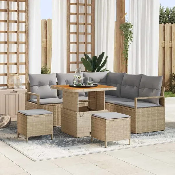 Ensemble de canapé de jardin avec coussin 8 pcs Beige polyrotin