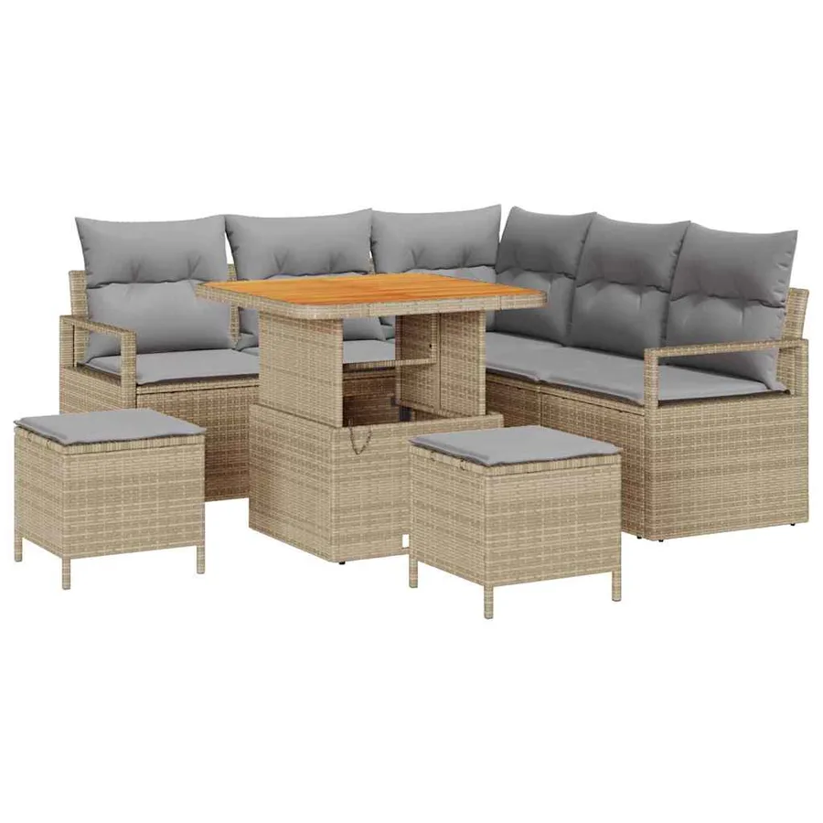 Ensemble de canapé de jardin avec coussin 8 pcs Beige polyrotin - 2