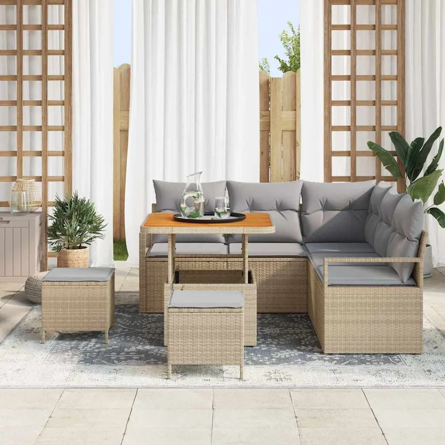 Ensemble de canapé de jardin avec coussin 8 pcs Beige polyrotin - 3