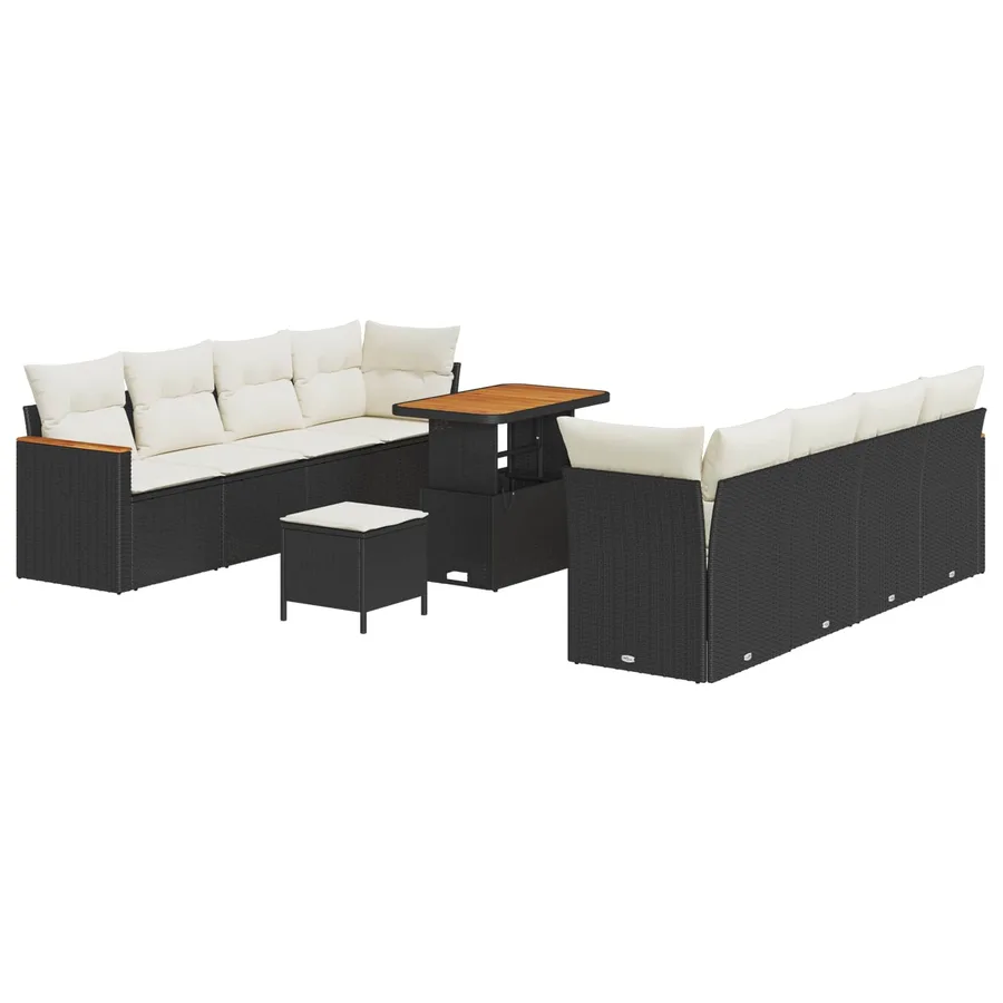 Ensemble de canapé de jardin 11 pcs Noir polyrotin - 2