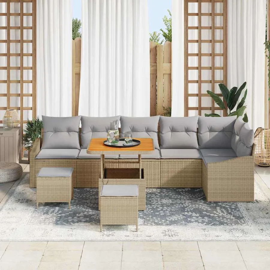 Ensemble de canapé de jardin avec coussin 9 pcs Beige polyrotin - 3