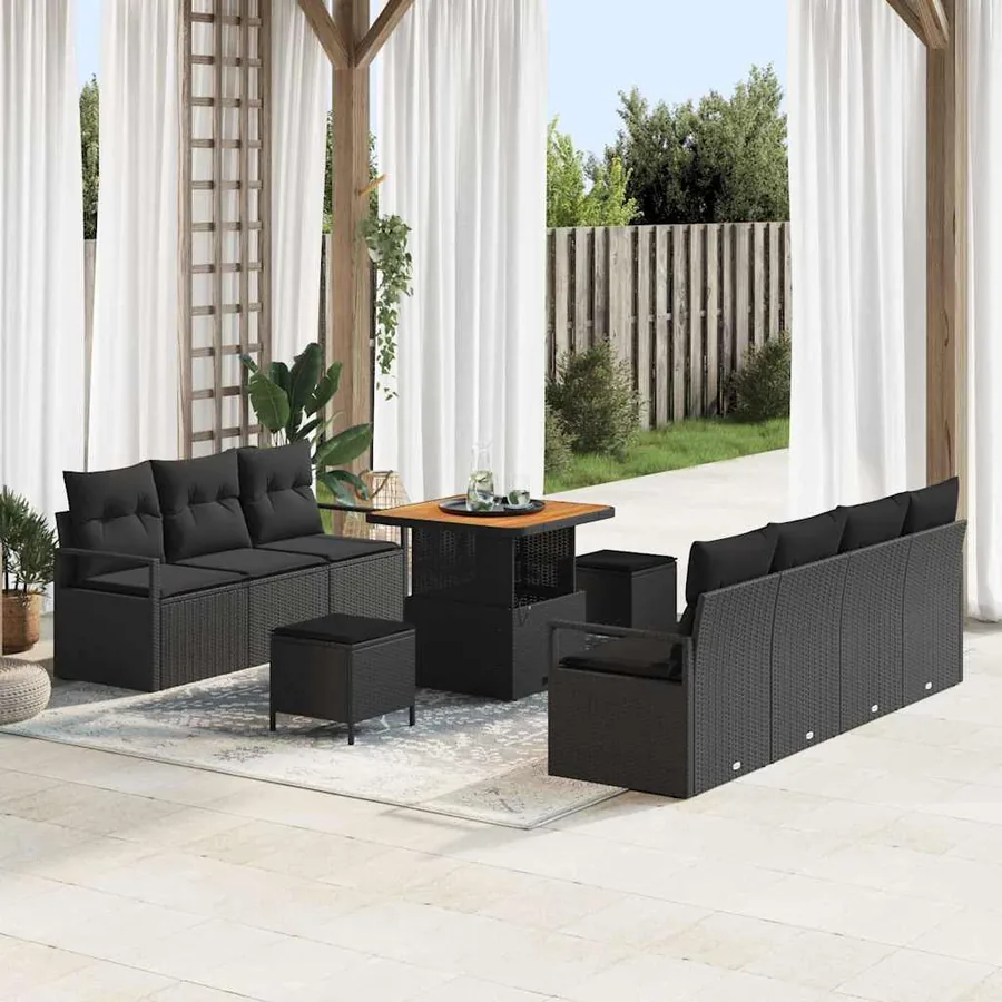 Ensemble de canapé de jardin avec coussin 10 pcs Noir polyrotin