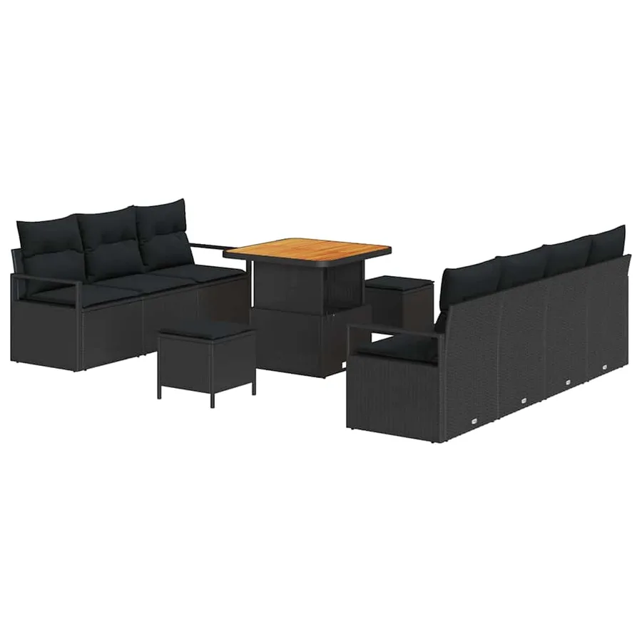 Ensemble de canapé de jardin avec coussin 10 pcs Noir polyrotin - 2