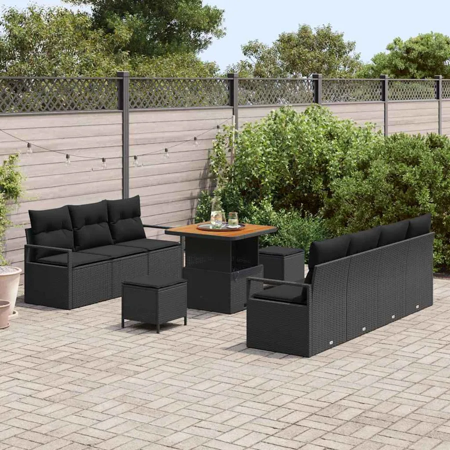Ensemble de canapé de jardin avec coussin 10 pcs Noir polyrotin - 3