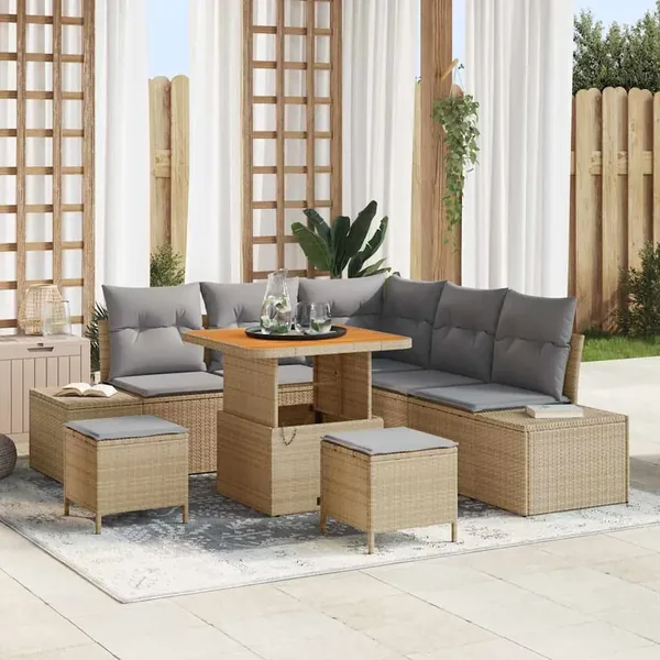 Ensemble de canapé de jardin avec coussin 8 pcs Beige polyrotin