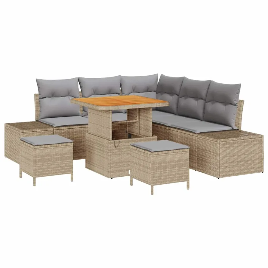 Ensemble de canapé de jardin avec coussin 8 pcs Beige polyrotin - 2