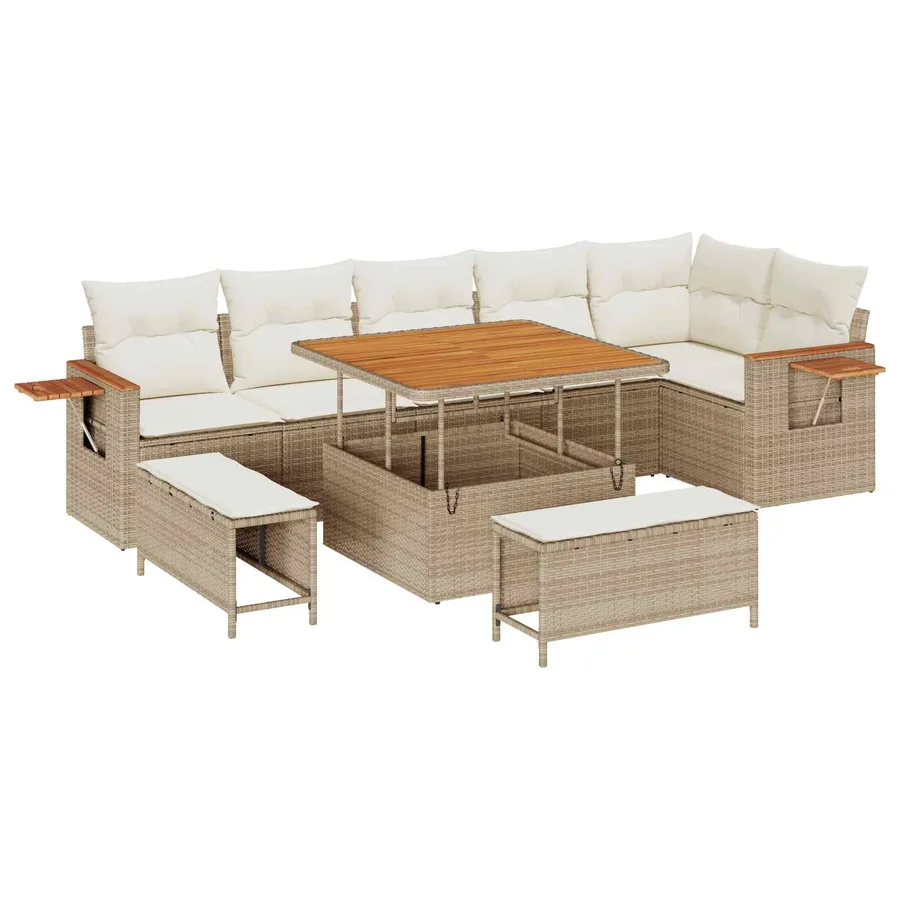 Ensemble de canapé de jardin 9 pcs Beige polyrotin - 2