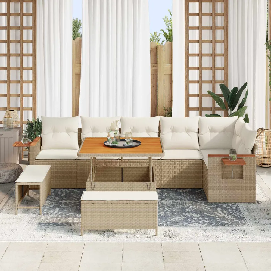Ensemble de canapé de jardin 9 pcs Beige polyrotin - 3