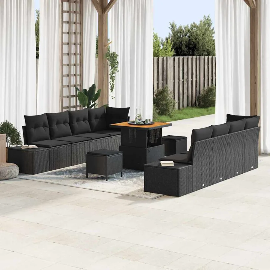 Ensemble de canapé de jardin avec coussin 11 pcs Noir polyrotin