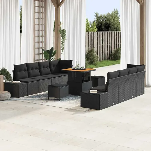 Ensemble de canapé de jardin avec coussin 11 pcs Noir polyrotin