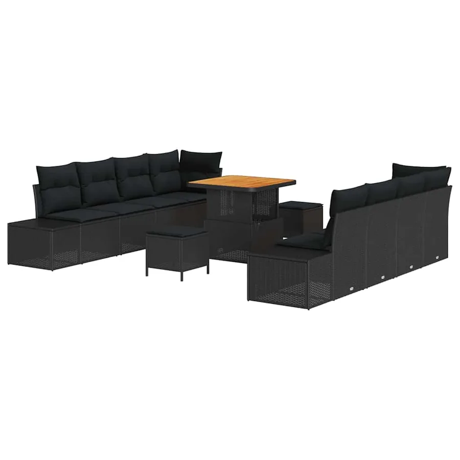 Ensemble de canapé de jardin avec coussin 11 pcs Noir polyrotin - 2