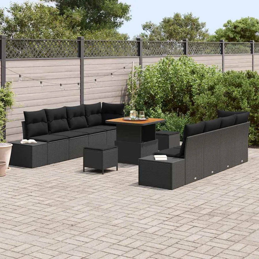 Ensemble de canapé de jardin avec coussin 11 pcs Noir polyrotin - 3