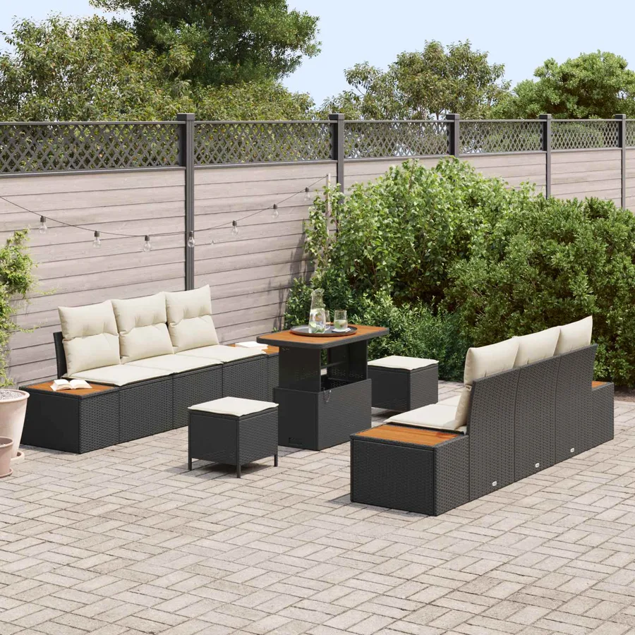 Ensemble de canapé de jardin avec coussin 9 pcs Noir et Crème - 3