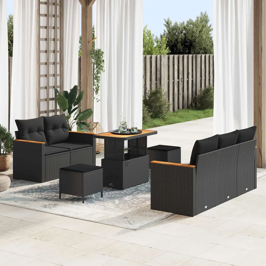 Ensemble de canapé de jardin 8 pcs Noir polyrotin