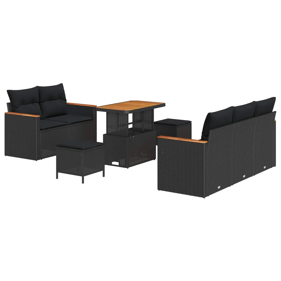 Ensemble de canapé de jardin 8 pcs Noir polyrotin - 2