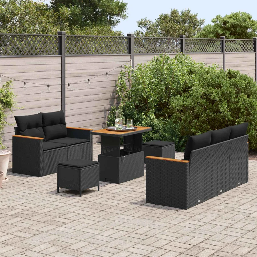 Ensemble de canapé de jardin 8 pcs Noir polyrotin - 3