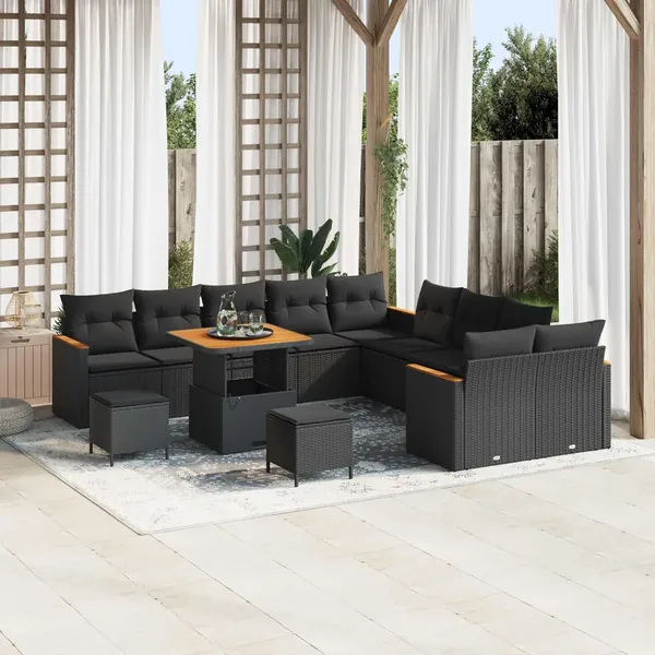 Ensemble de canapé de jardin 13 pcs Noir polyrotin