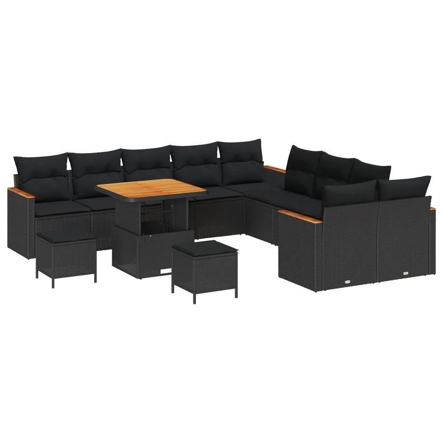 Ensemble de canapé de jardin 13 pcs Noir polyrotin - 2
